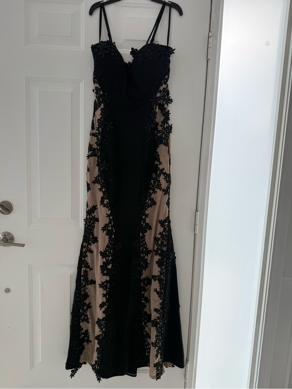 Alberto Makali Black & Nude Lace Strapless Evening Gown